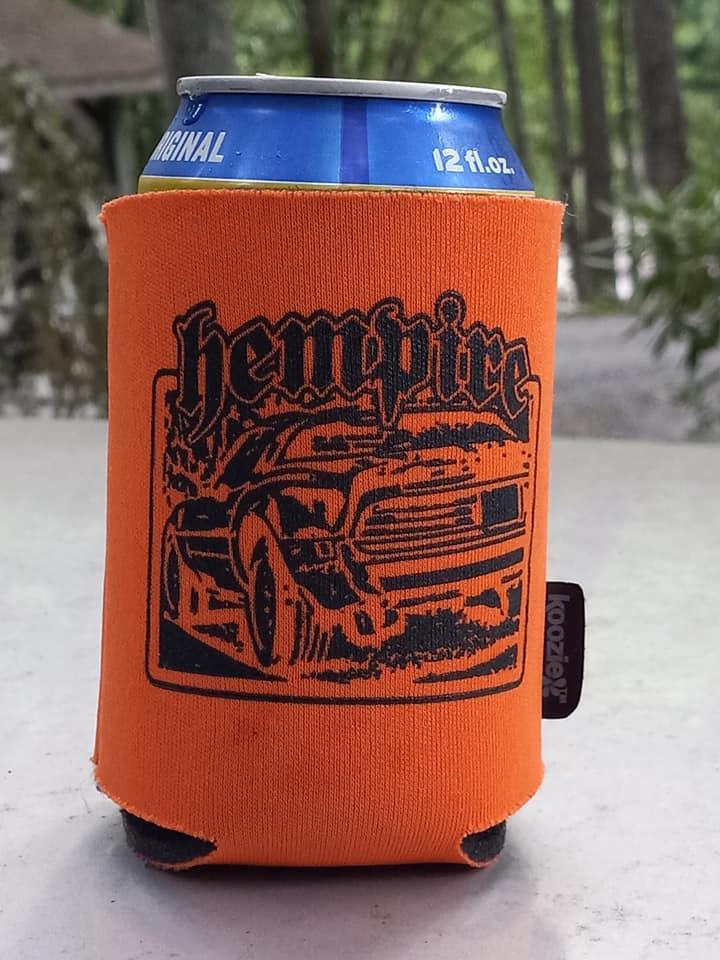 Orange and black hempire koozies